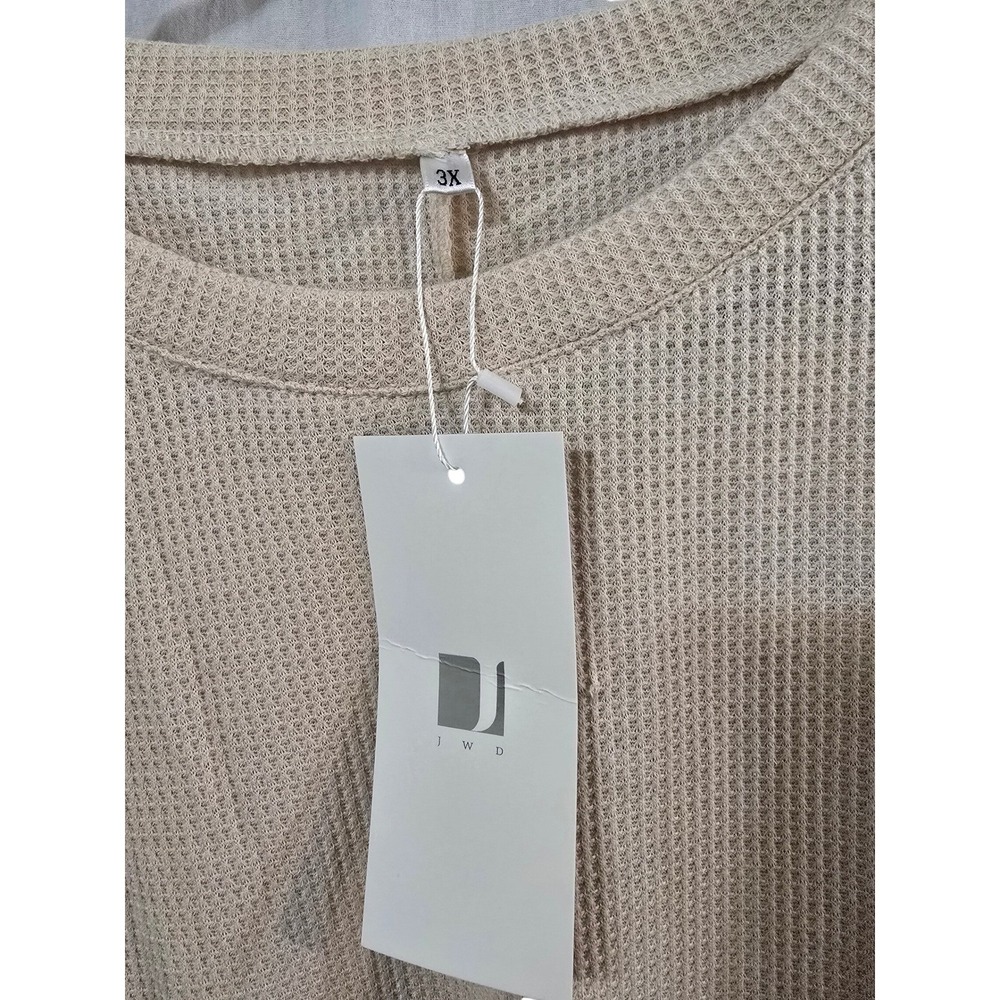 JWD Beige Waffle Knit Top Crochet Lace Long Sleeve Crew Neck Plus‎ Size 3X NWT - Picture 2 of 10